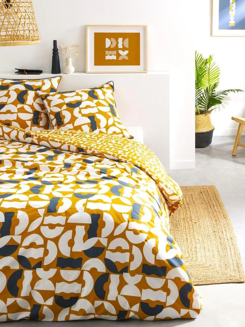 Future Home Parure de lit 2 personnes en coton 57 fils imprimé curry Jaune
