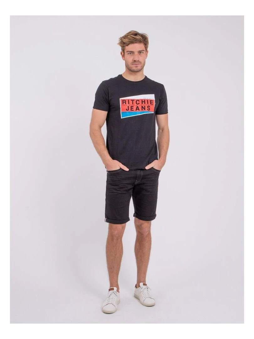 T shirt manches courtes col rond pur coton NOBLAKE   Noir