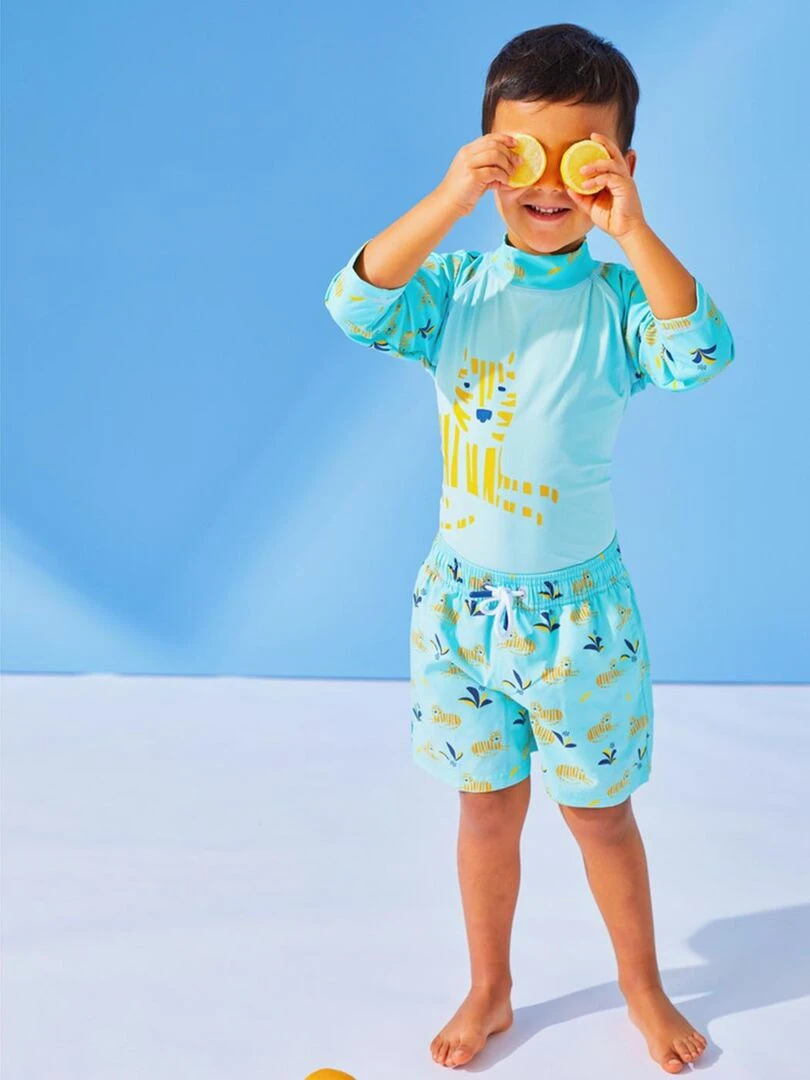 Boxer de bain avec tigres Archimède Bleu turquoise