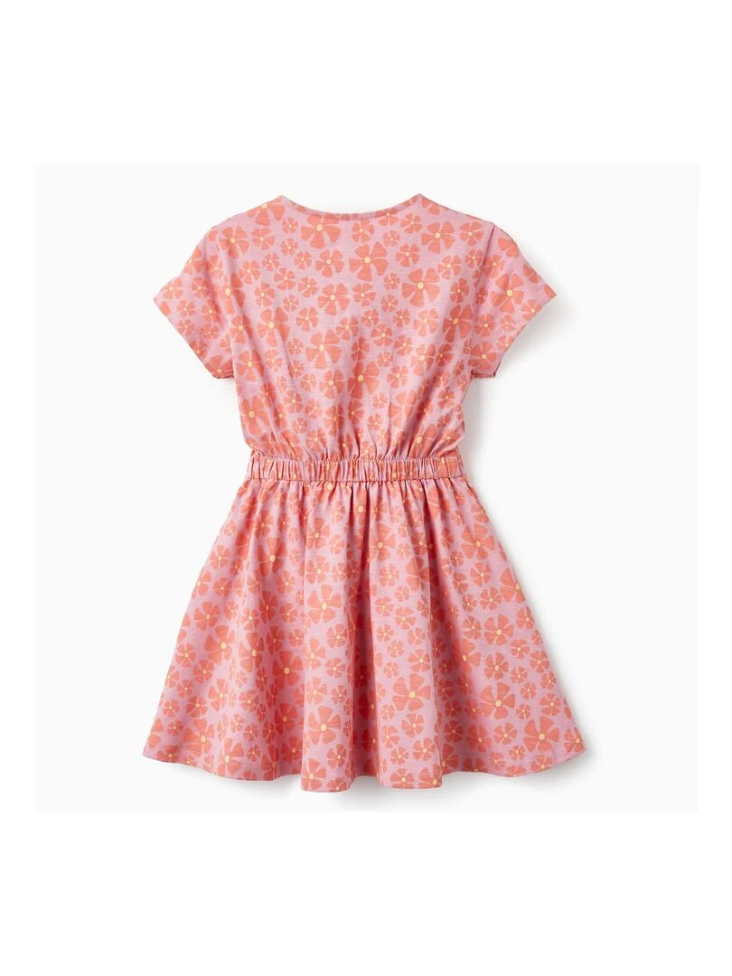 Robe en coton à motif floral pour fille manches courtes THE WAVE TRIBE Rose clair