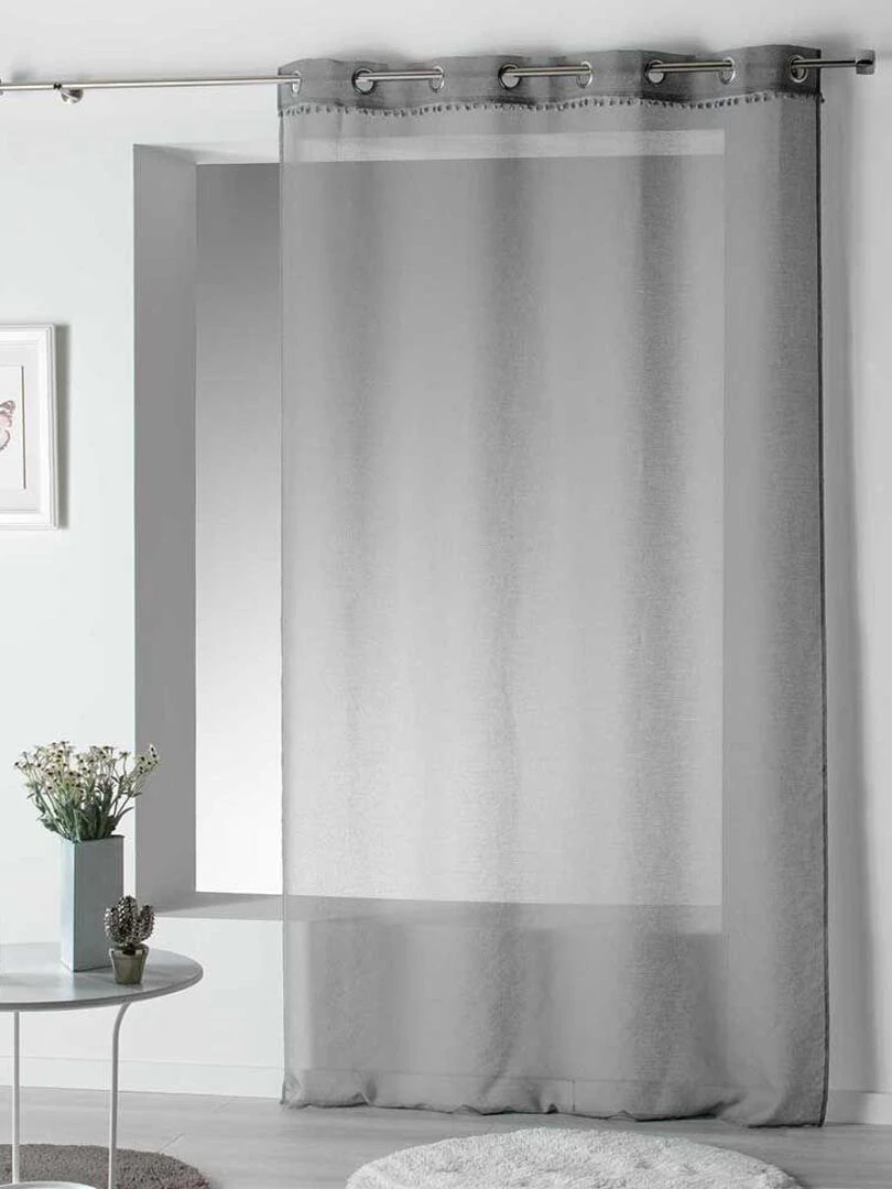 Rideau voilage à pompons Poupette Gris