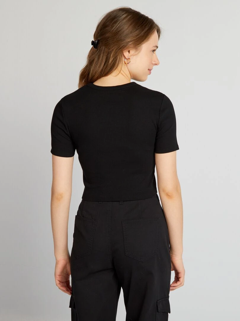 Tee shirt crop top côtelé   noir