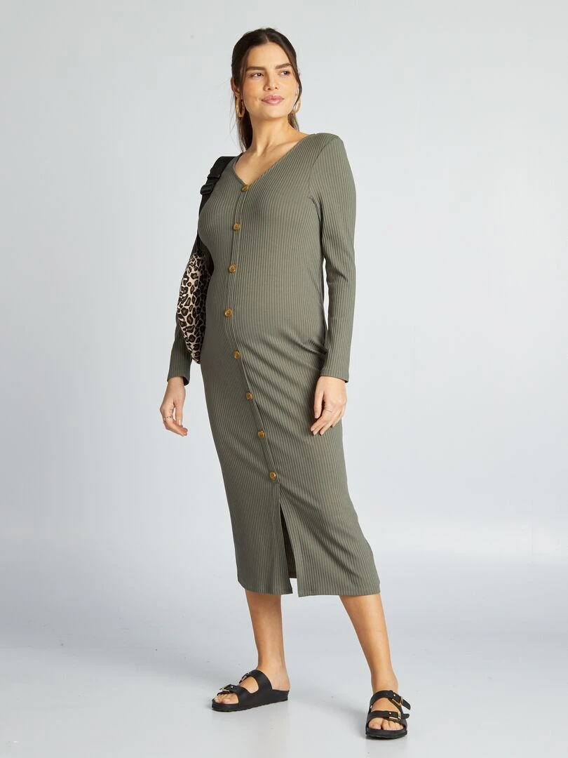 Robe grossesse maille côtelée Kaki