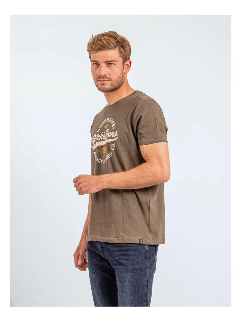 T shirt col rond pur coton JONAK   Kaki