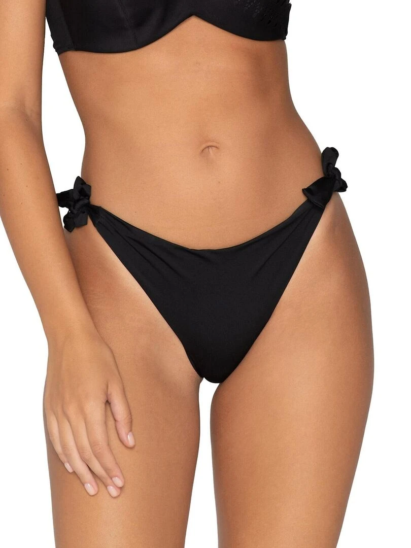 Bas maillot slip de bain brésilien à nouettes June Noir