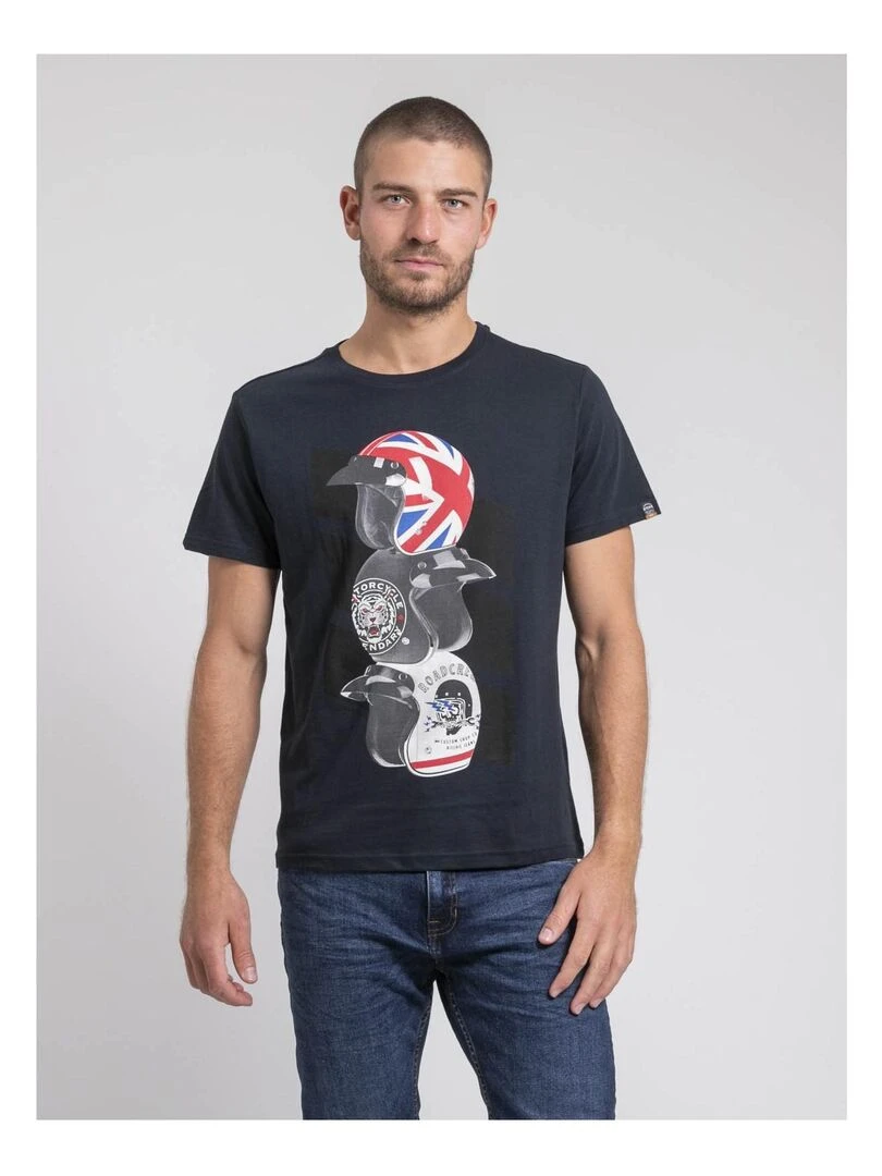 T shirt col rond pur coton JOAKIM Bleu marine