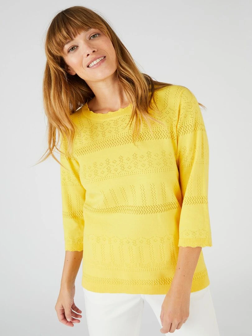 Pull ajouré en coton majoritaire Damart Jaune paille