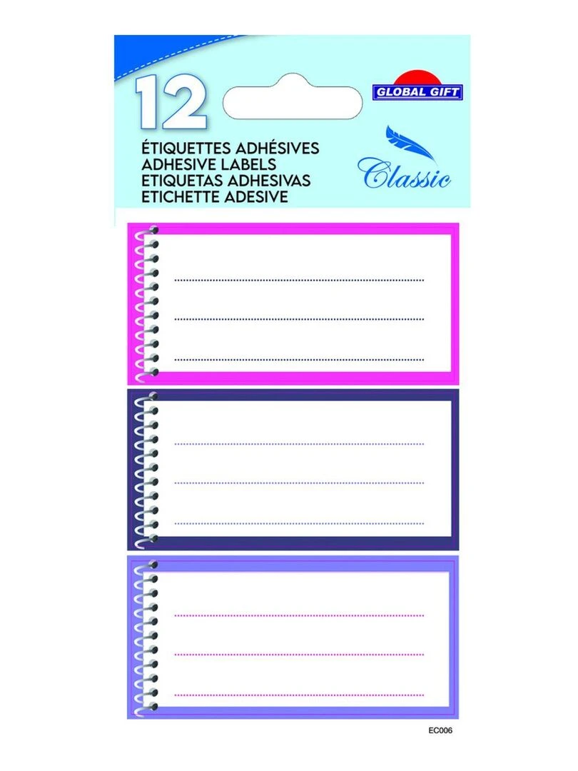 12 étiquettes adhésives scolaires Cahier spirale Rose N/A