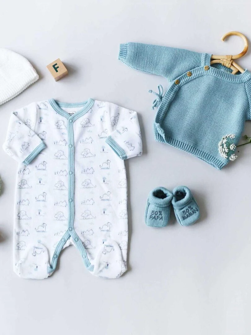 Pyjama bébé o uverture devant motif Dino Bleu