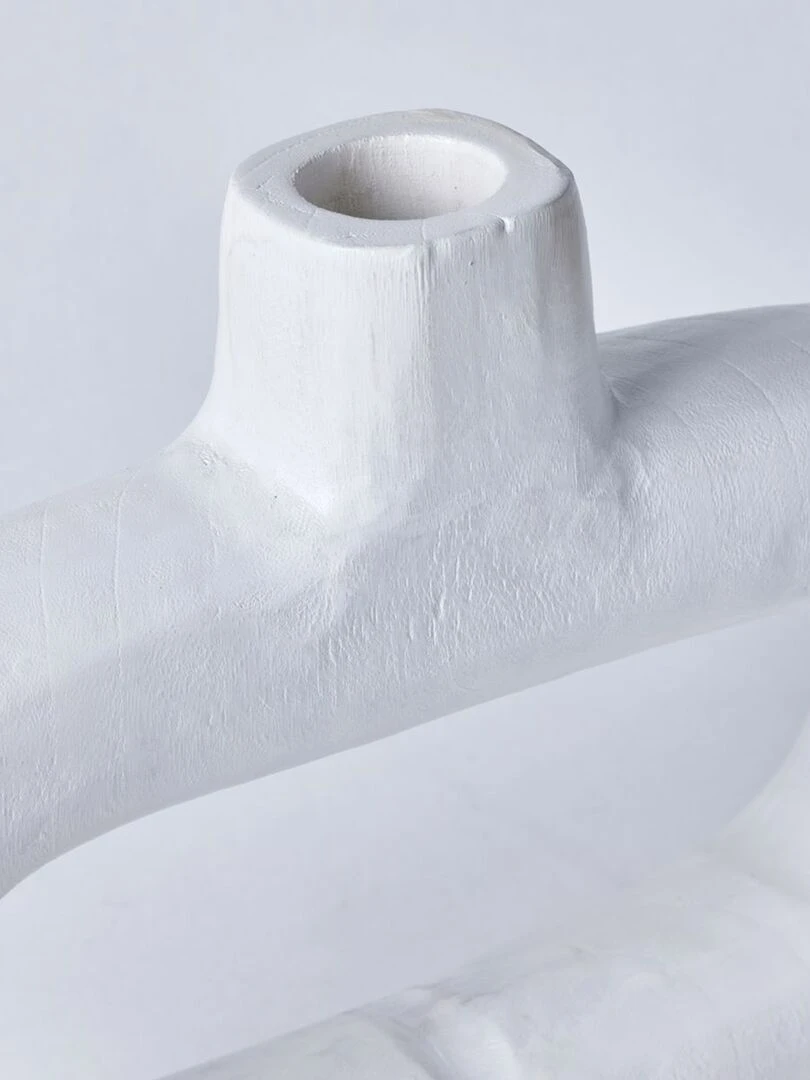 Vase creux oval en bois   Blanc