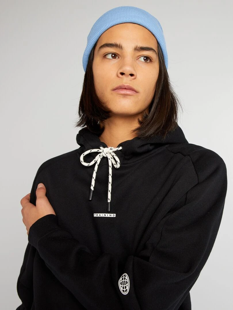 Sweat à capuche avec poches plaquées   Noir