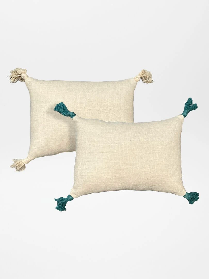 Lot de 2 coussins avec pompons Beige