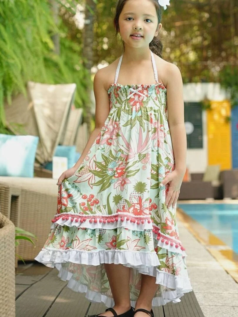 Robe Longue de Plage 2 en 1 Fleurs Hawaï Verte IBIZA 'LA FAUTE A VOLTAIRE' Vert d'eau