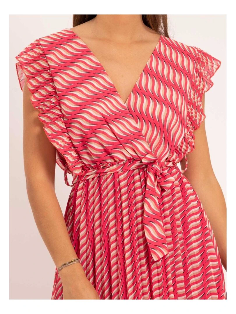 Robe longue plissée motifs IRINA   Rose