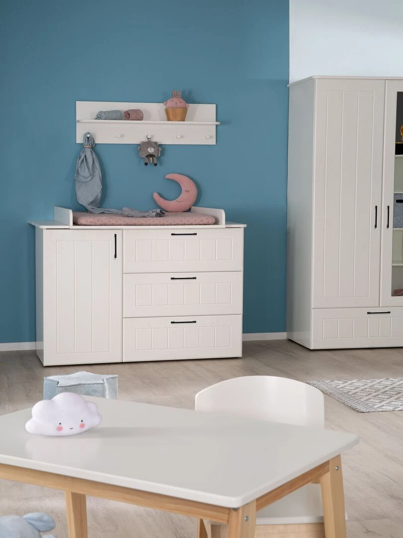ROBA Commode à langer "Sylt" large   avec Plan Amovible et Décorations Fraisées   Blanc   Blanc