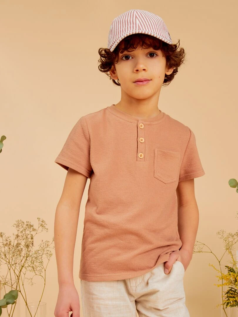 T shirt en coton à col tunisien   Camel