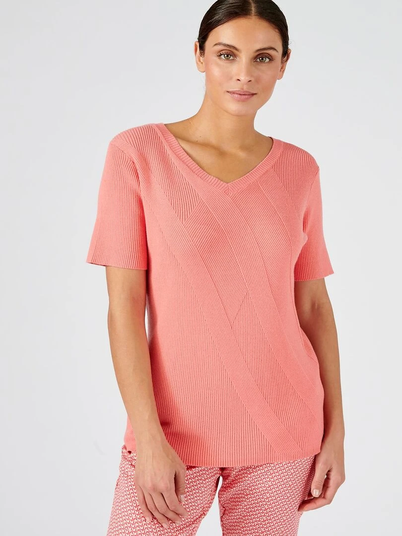 Pull jeu de côtes fantaisie. Damart Rose
