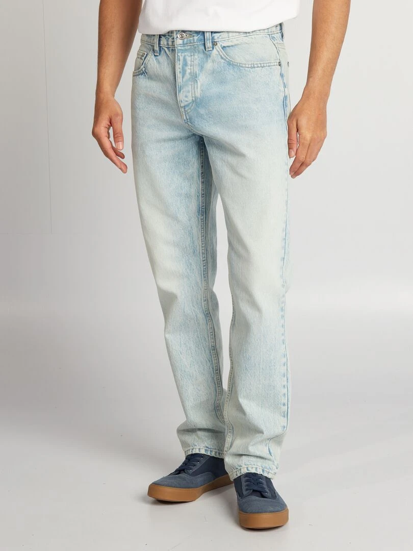Jean droit à 5 poches effet délavé Bleu