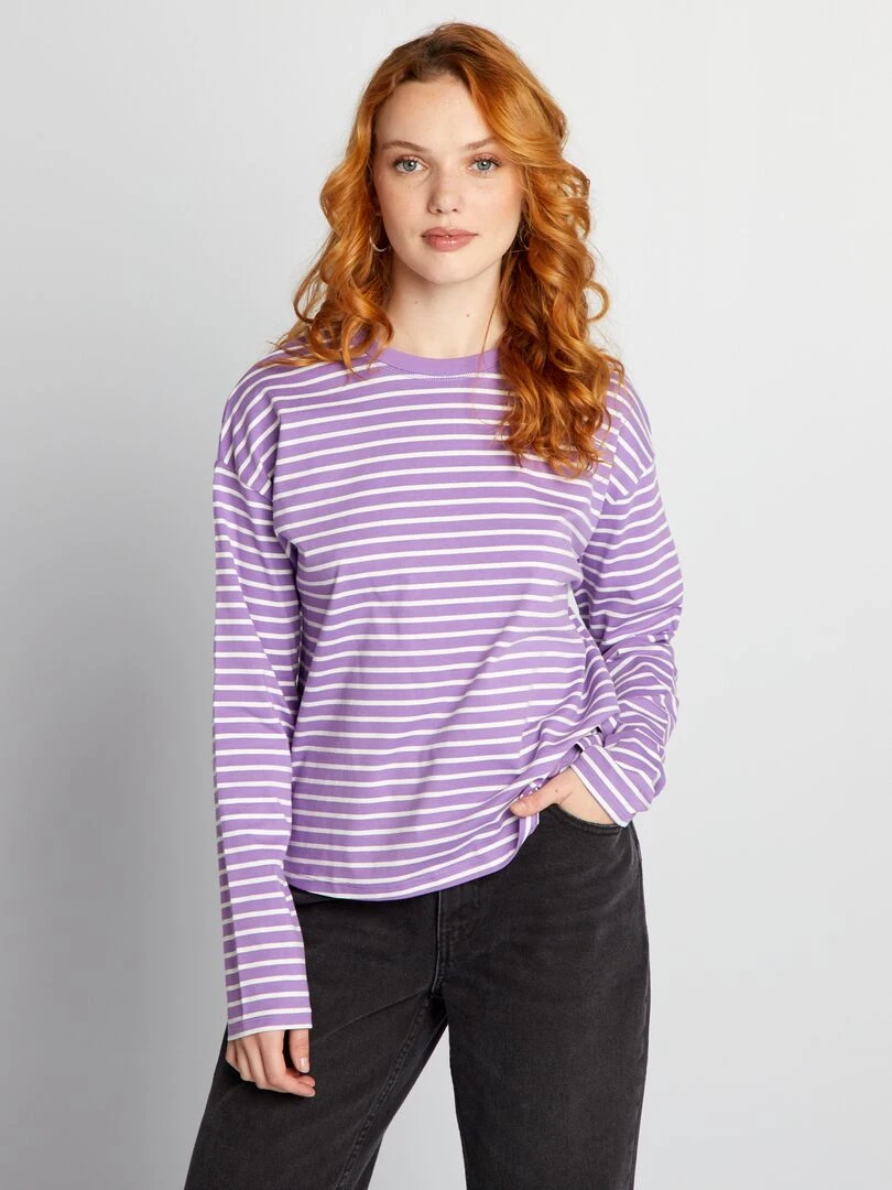 T shirt marinière en jersey   VIOLET