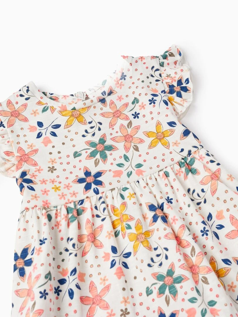 Robe Florale En Coton Pour Bébé Fille manches courtes   Blanc