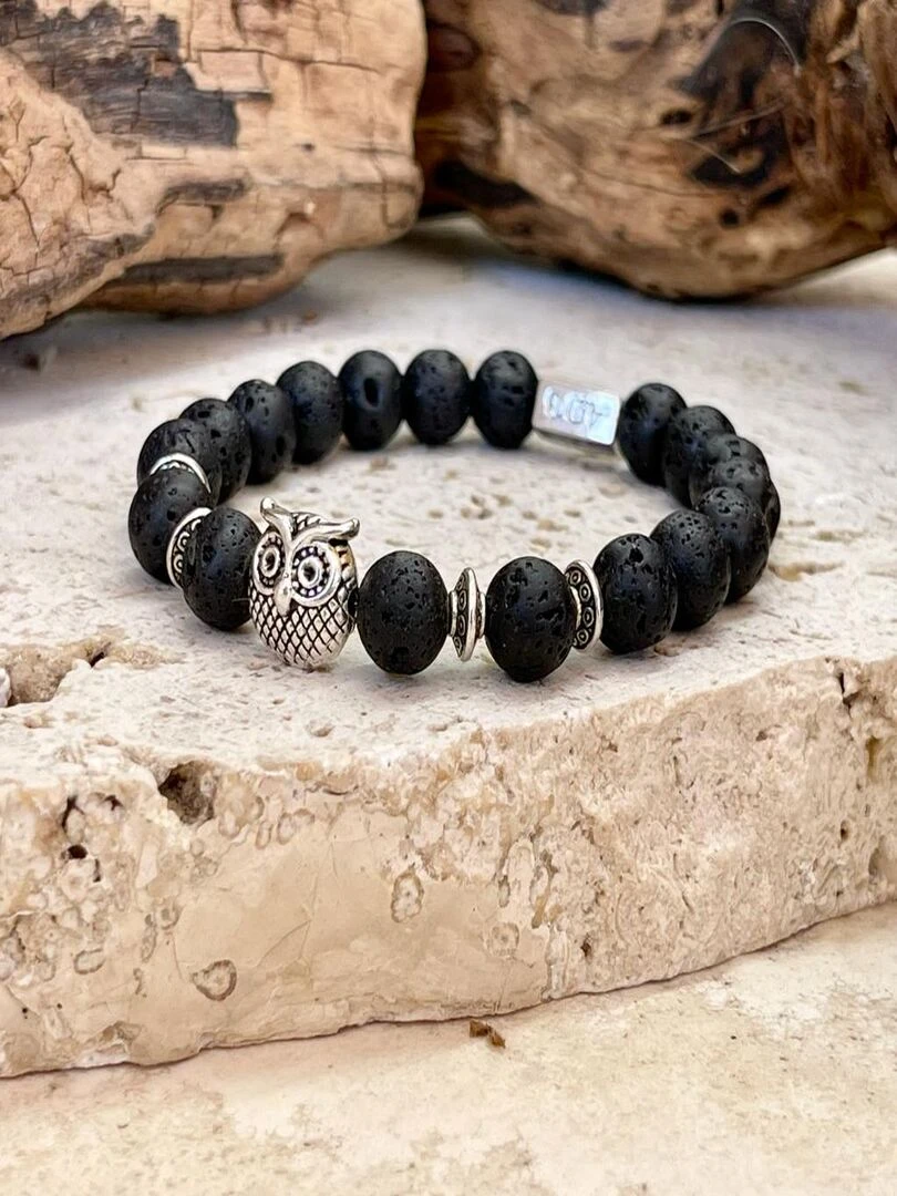 Bracelet de vitalité en pierre de lave Noir