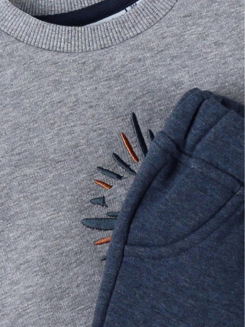 Set sweat brodé lion + jogging  chiné/bleu chiné   Noukie's   Bleu