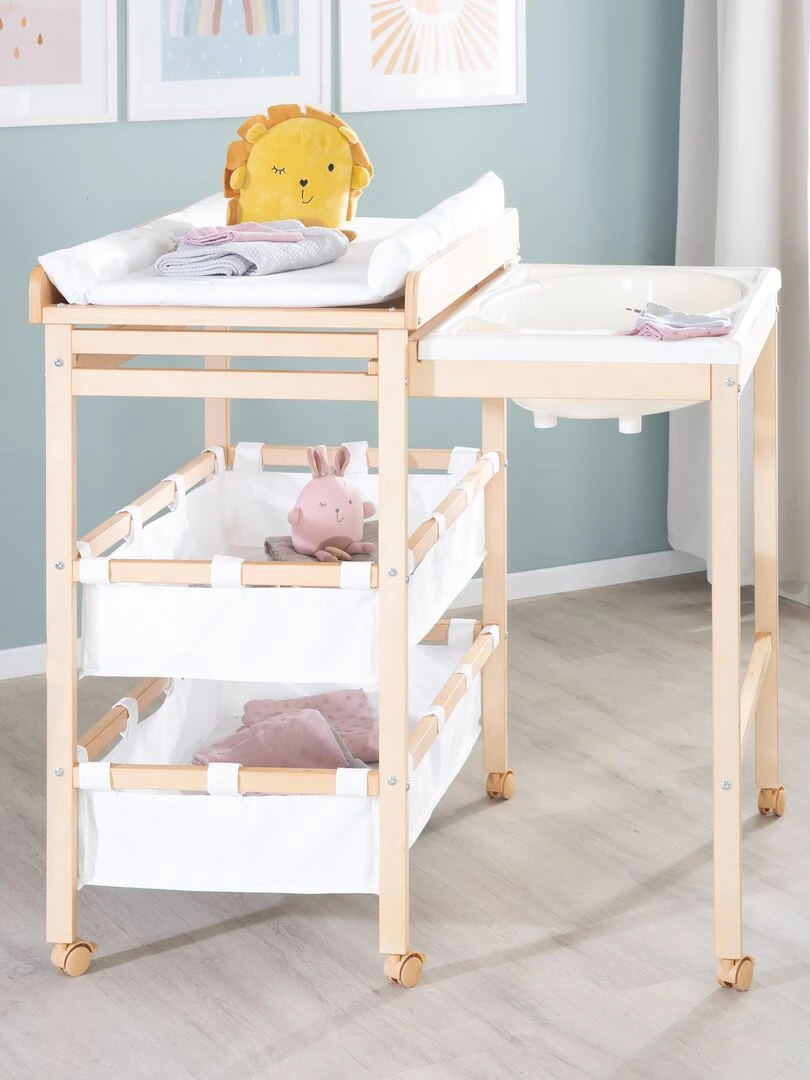ROBA Table À Langer Avec Baignoire "Baby Pool" + Matelas À Langer Blanc Naturel Marron