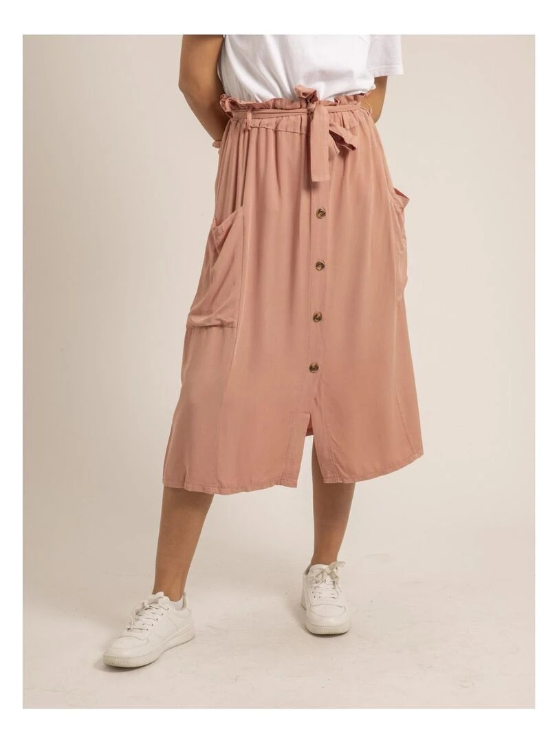 Jupe midi boutonnée XALDA Rose