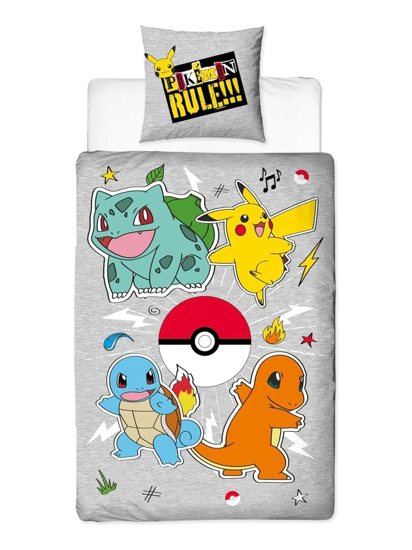 Parure de Lit Enfant Pikachu Starters Gris