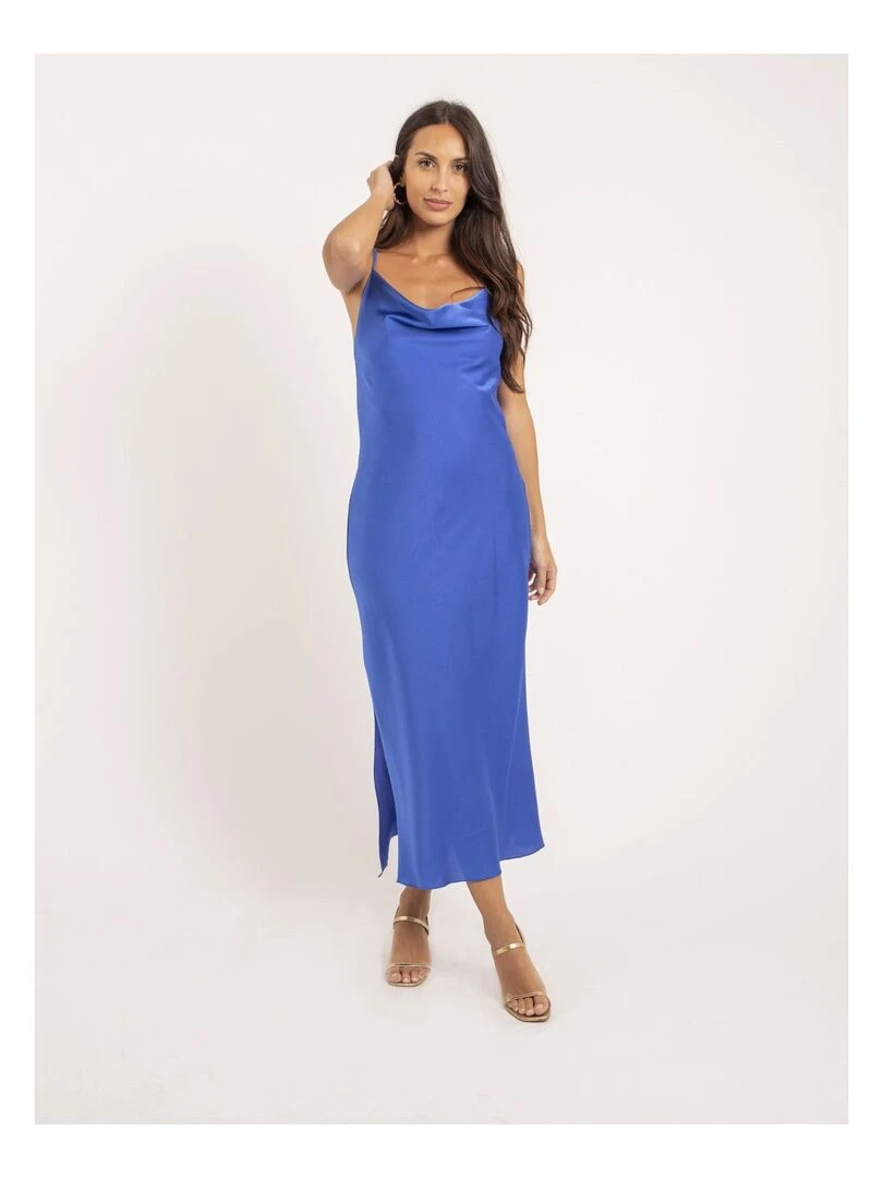 Robe longue satin ISAURIE   Bleu roi
