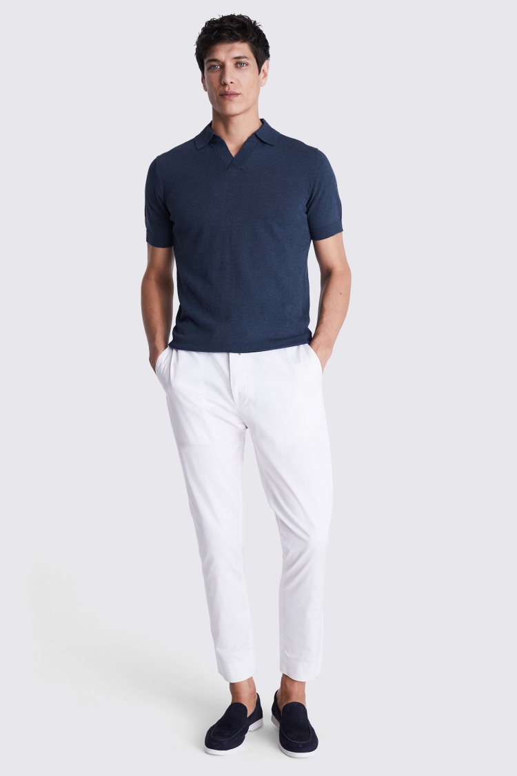 Linen Blend Ink Blue Skipper Polo Buy Online at Moss