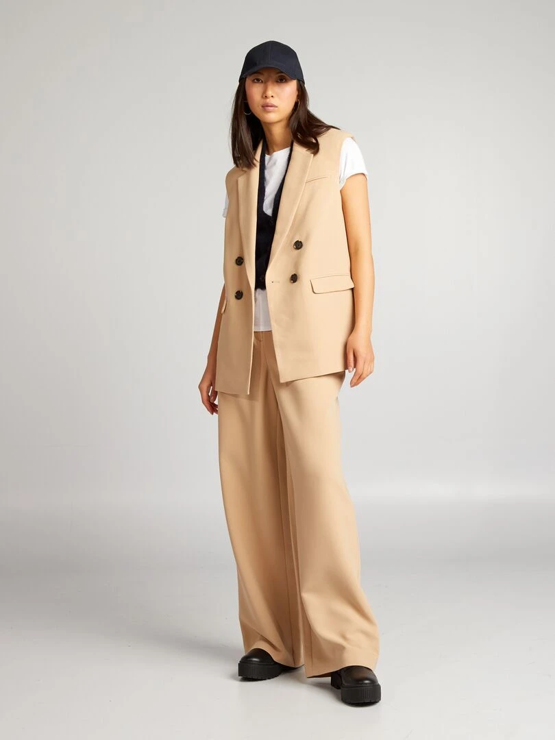 Pantalon large taille haute Beige