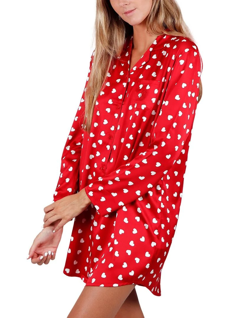 Chemise de nuit satin manches longues Love Christmas   Rouge