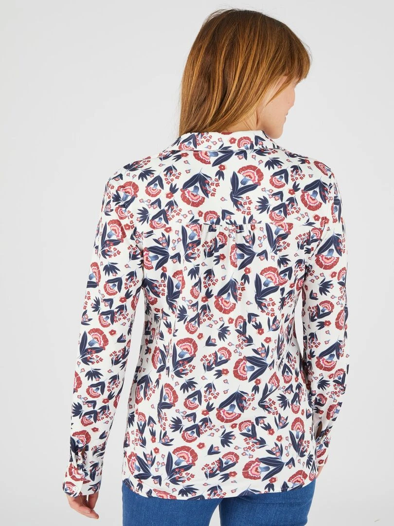 Chemisier maille chaude fleuri ou géométrique   Damart   Blanc
