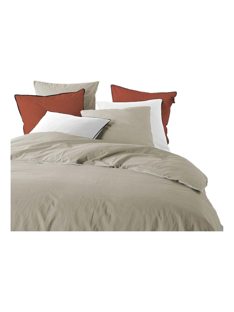 Parure housse couette + taies coton lave Lanettes Blanc