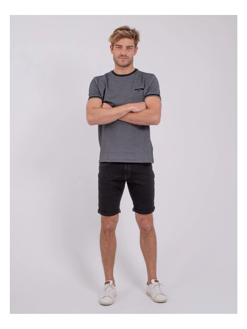 T shirt manches courtes col rond pur coton NOMIKO   Noir