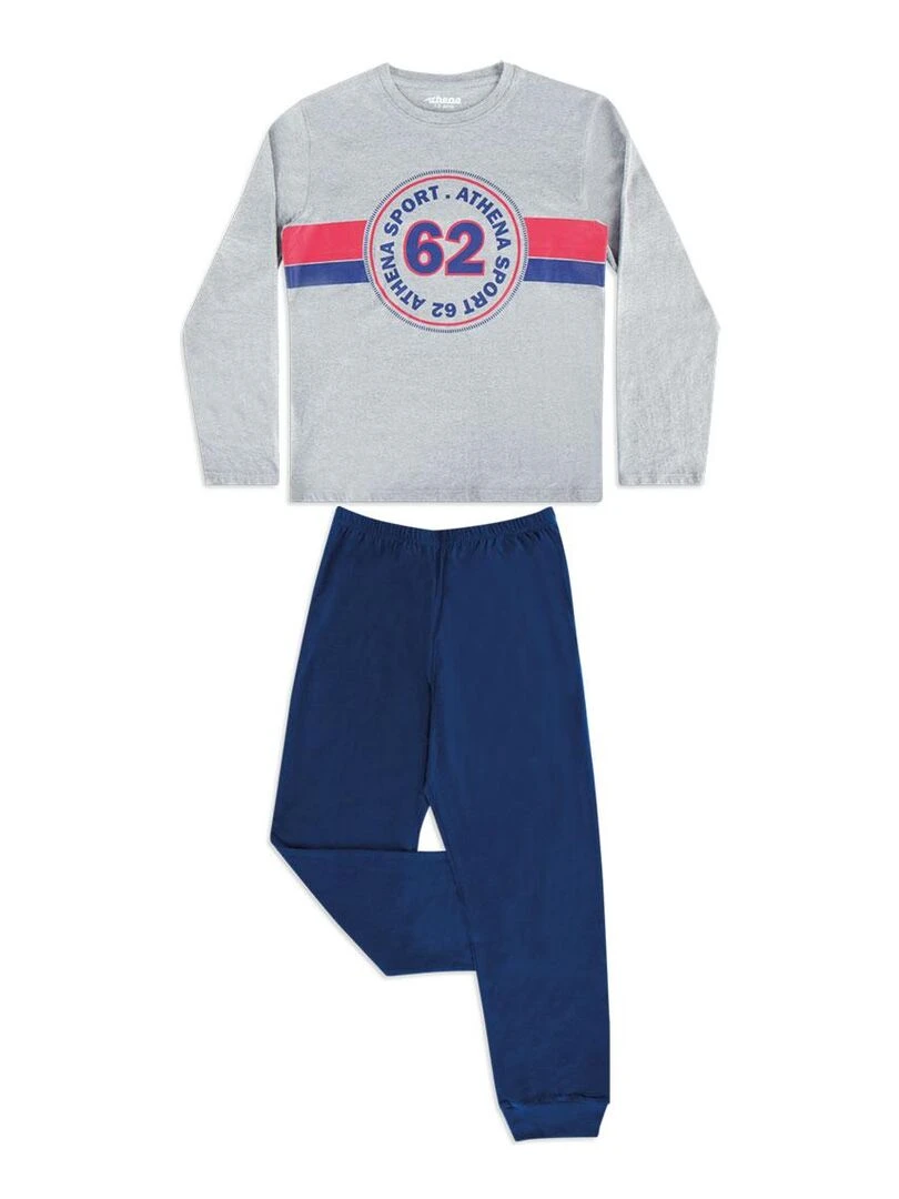 Pyjama long col rond garçon Sport 62 Gris Bleu