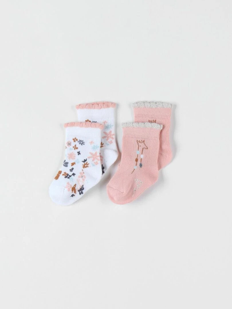 Set de 2 paires de chaussettes en tricot blush/écru Noukie's Multicolore