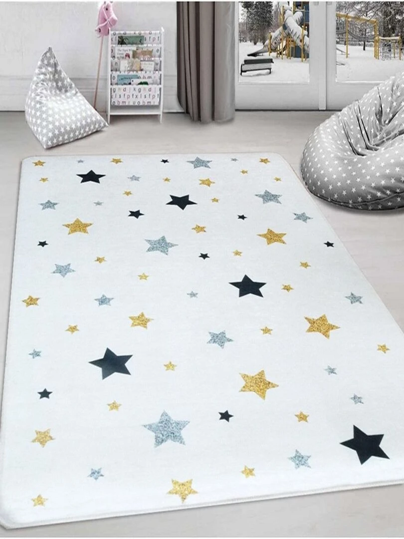 Tapis Enfant Etoile Tricolore Ecru