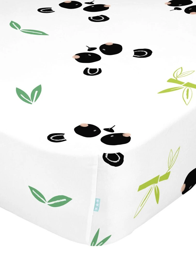 Drap housse Panda garden "Happyfriday" Blanc