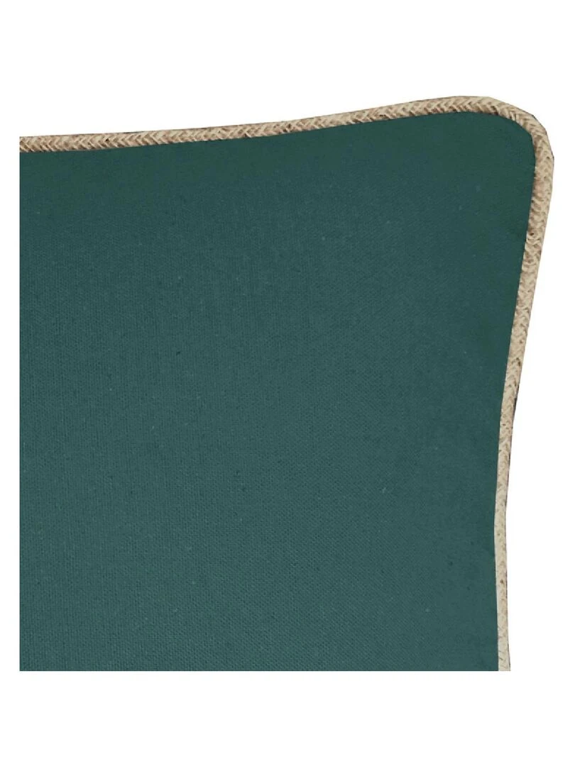 Coussin en coton recyclé avec piping jute 'Deko&co' Vert émeraude