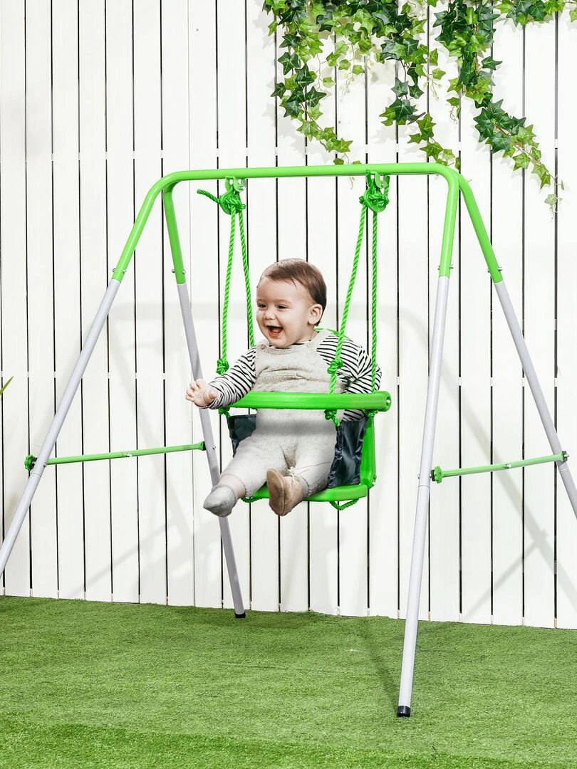 Portique balançoire enfant 6 36 mois métal époxy blanc vert   Vert