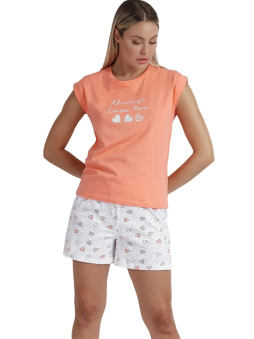 Pyjama short t shirt Always Love You Orange corail