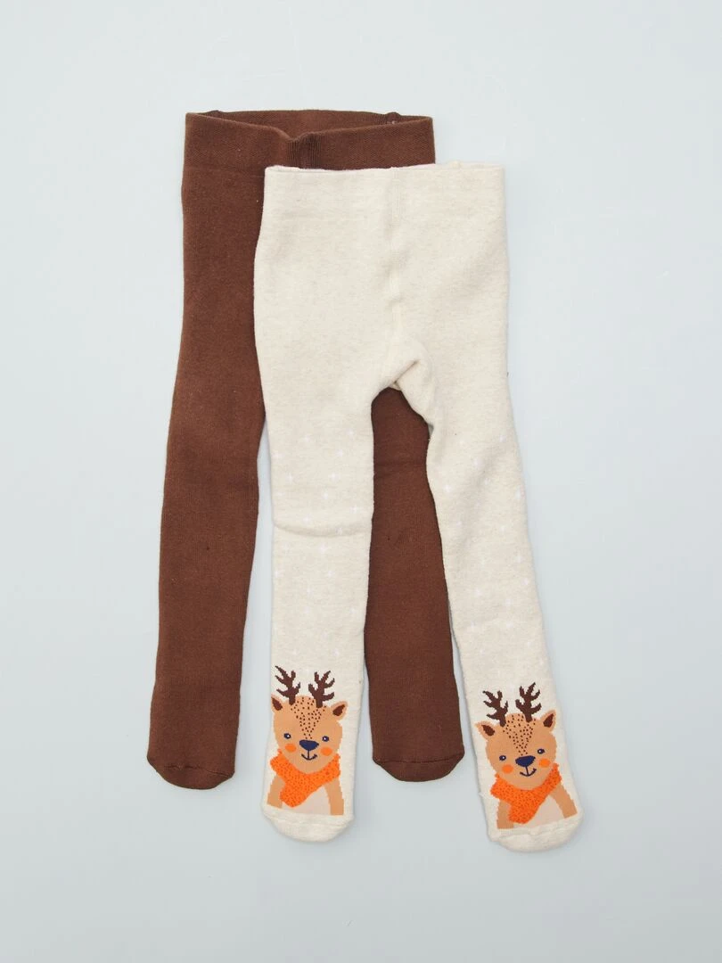 Lot de 2 paires de collants chauds   Marron/beige