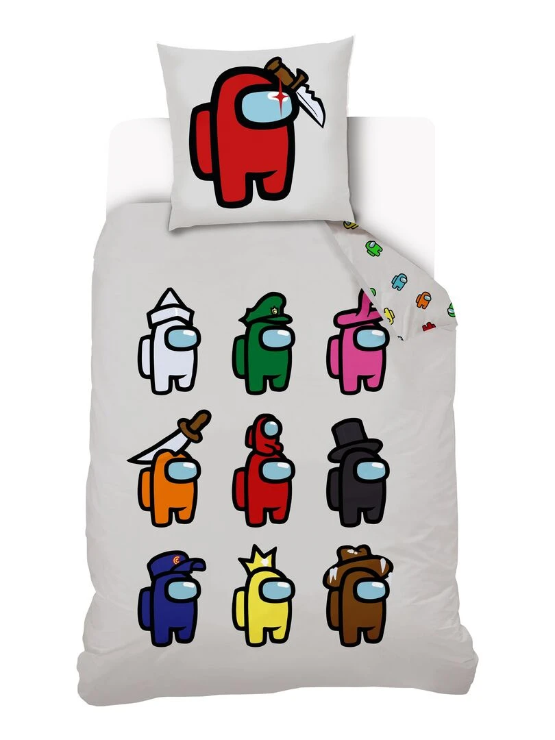 Housse de couette Among Us Imposteurs 140x200 cm et taie d'oreiller 100% Coton Gris