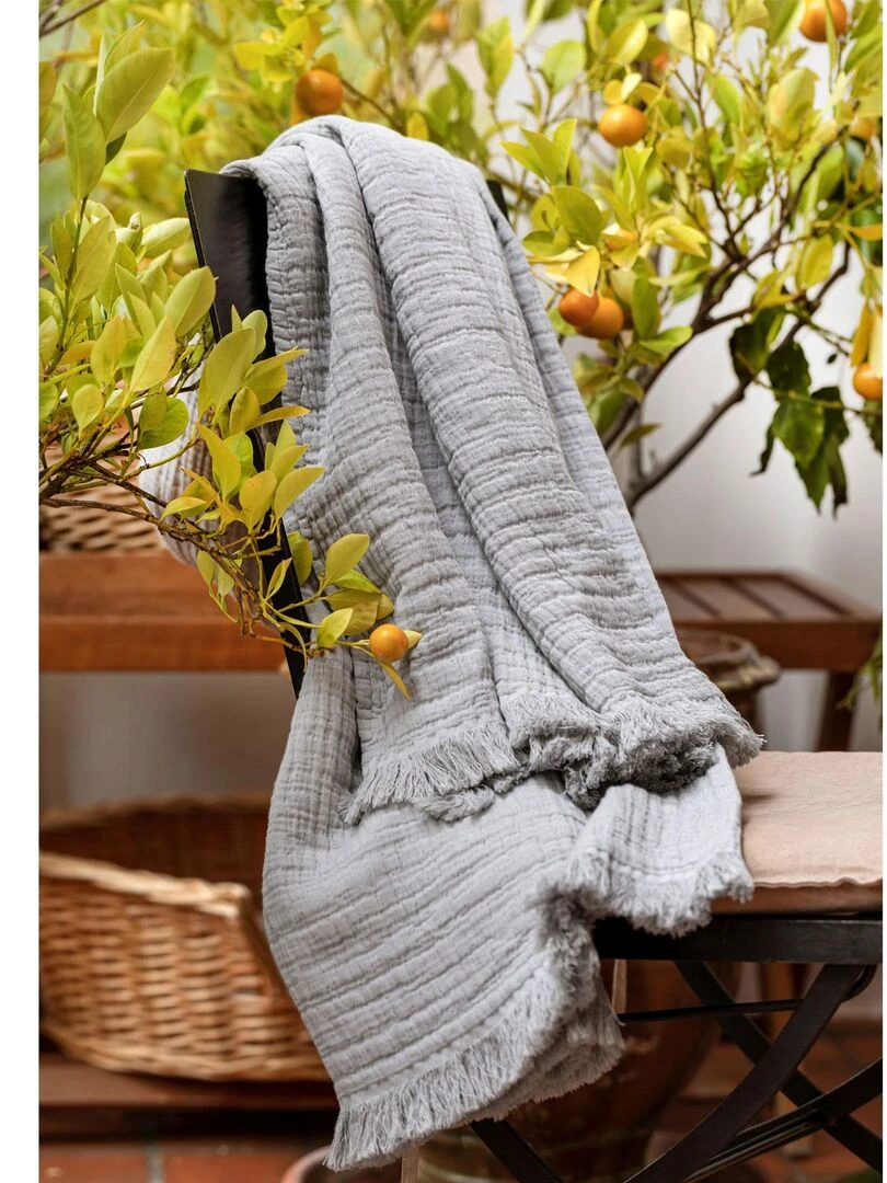 Plaid gaze de coton matelassé Gris