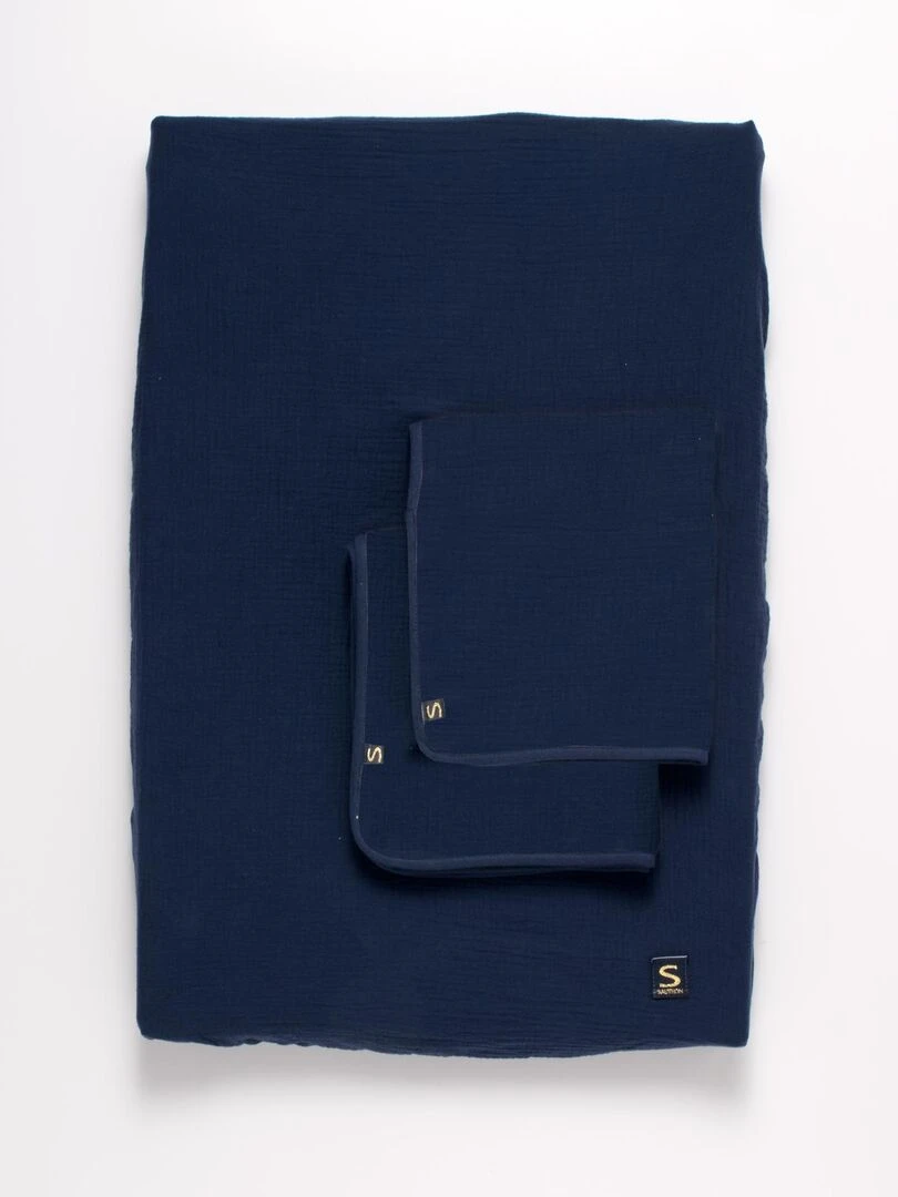 Housse de matelas à langer et linges en gaze de coton SAUTHON Bleu foncé
