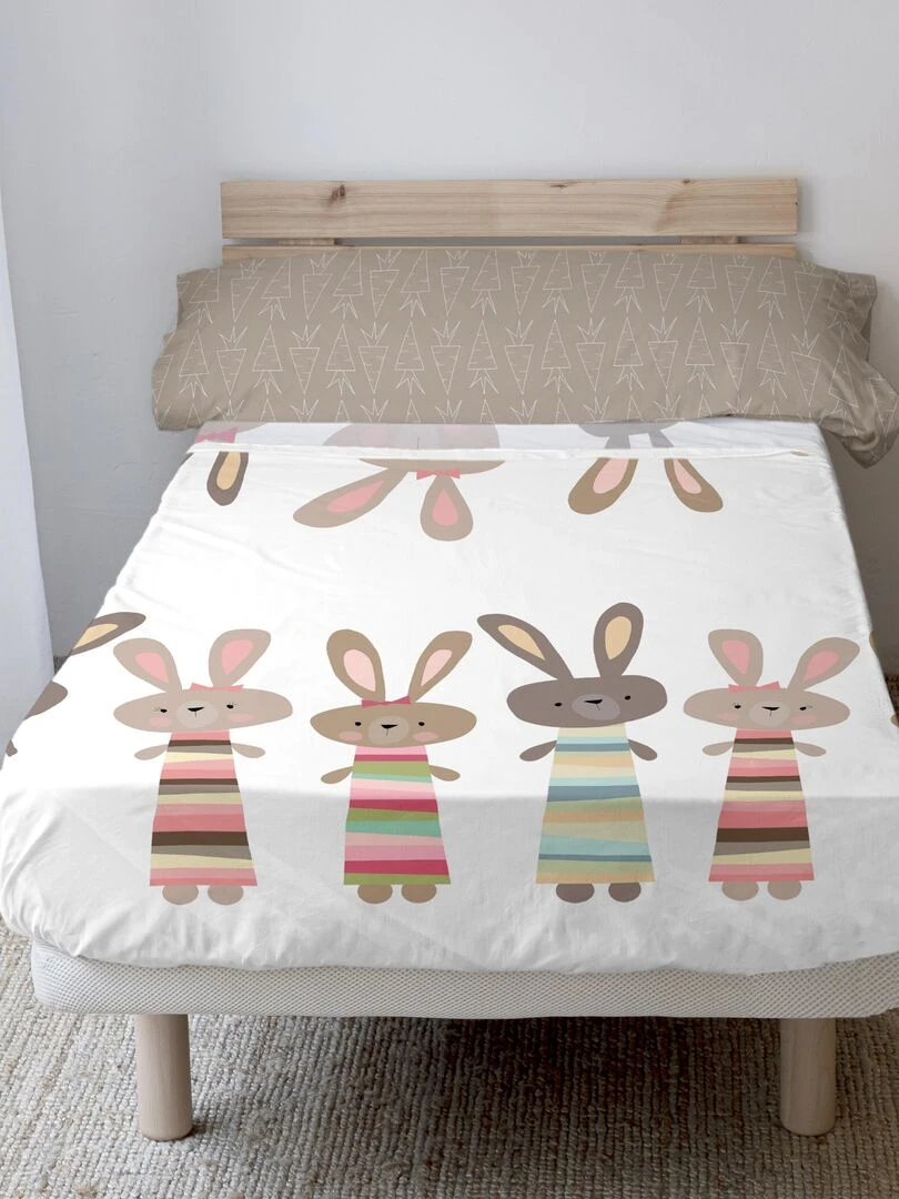 Parure de lit 2 pièces Rabbit family "Happyfriday" Multicolore