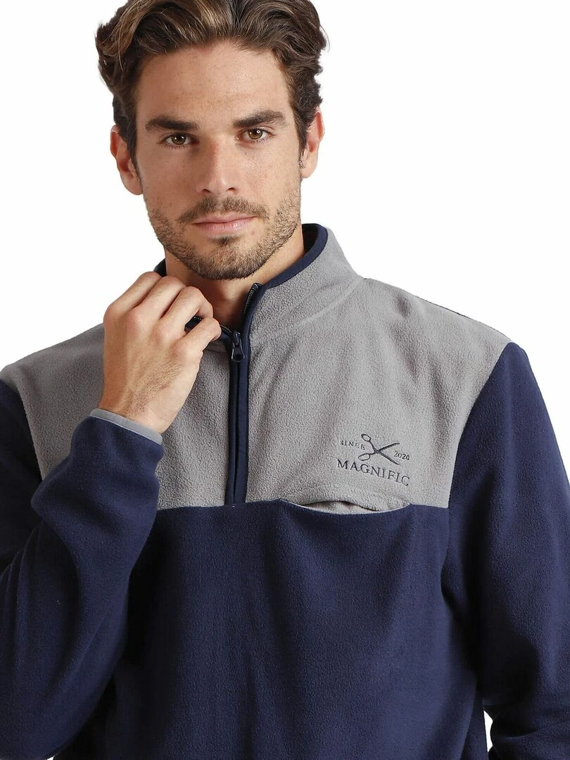 Pyjama micropolaire tenue d'intérieur pantalon et haut Sport   Bleu marine