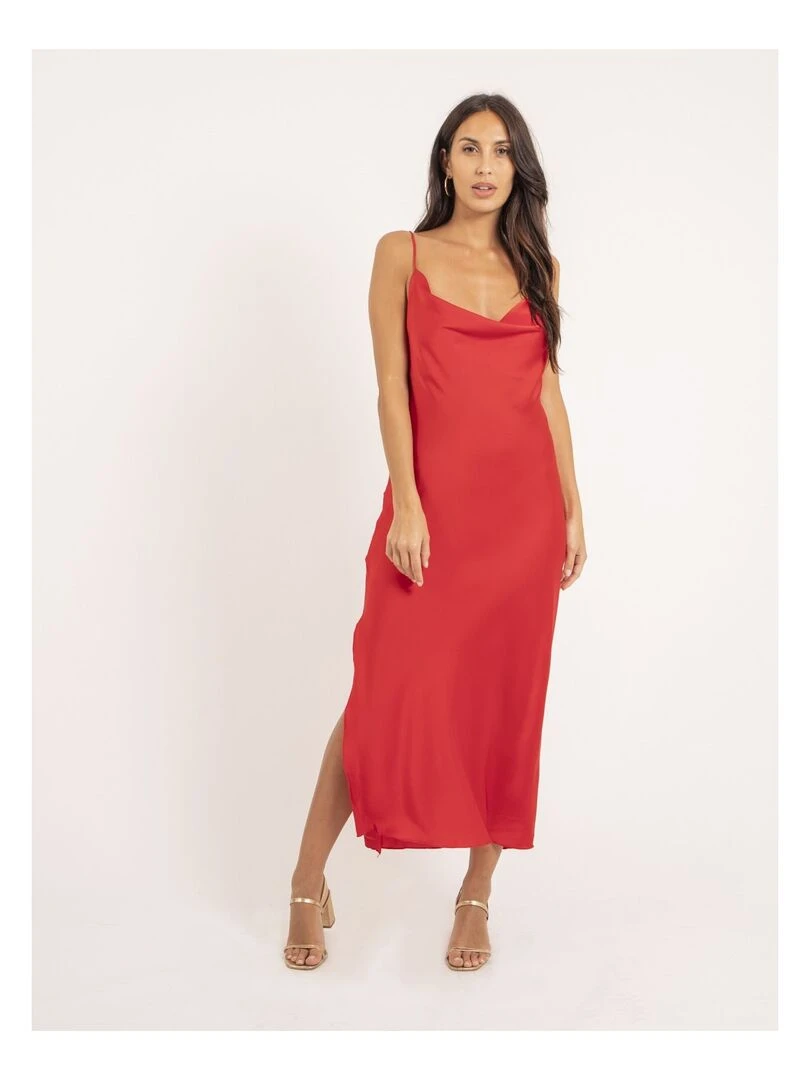 Robe longue satin ISAURIE Rouge